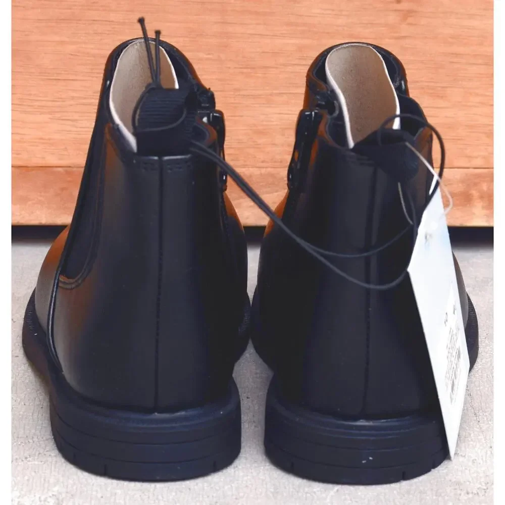 Cat & Jack Boys Tanner Chelsea Ankle Boots Black Vegan Faux Leather Size 10